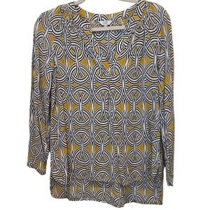 Crown & Ivy Women's XS Yellow Patterned Long Sleeve Blouse Top
